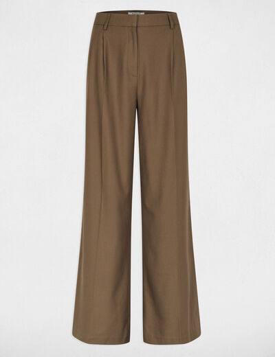 Pantalon large &agrave; plis vert kaki femme