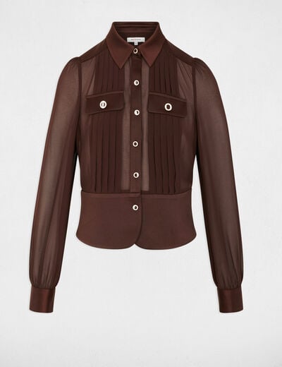 Chemise manches longues avec plis marron fonc&eacute; femme