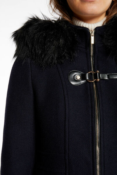 Manteau droit zippé à capuche marine femme