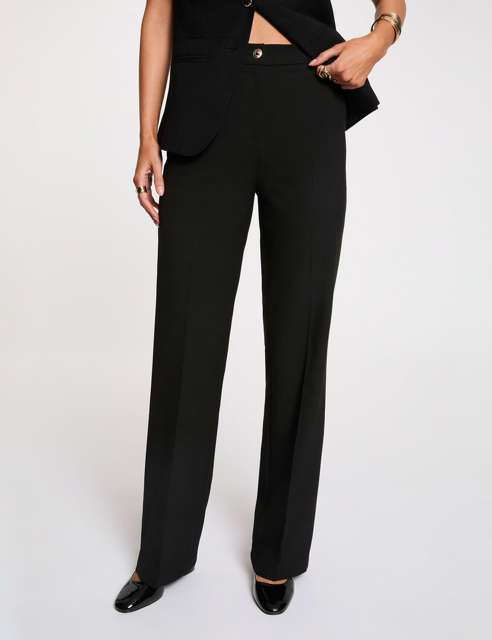 Pantalon droit taille haute noir femme