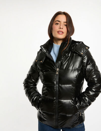 Doudoune courte brillante noir femme