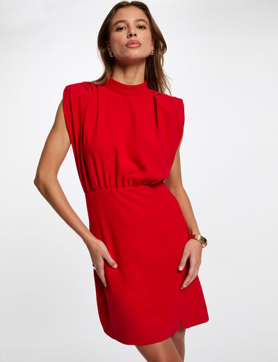 Robe courte ajustée épaulettes rouge femme