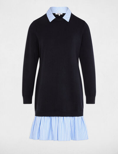 Korte jurk met reverskraag marineblauw vrouw