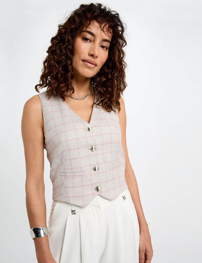 Mouwloos gilet met ruitprint meerkleurig vrouw