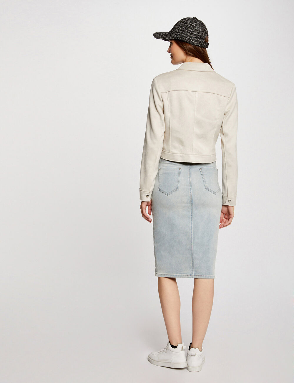Jupe longueur genou en jean jean bleached femme