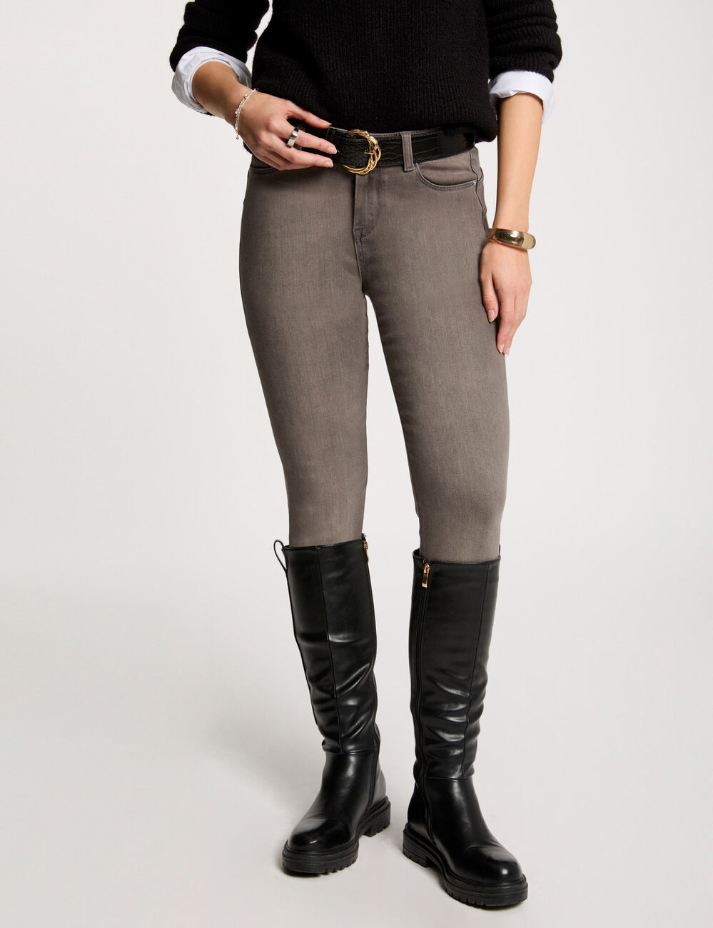 Jeans slim taille standard &agrave; poches gris moyen femme
