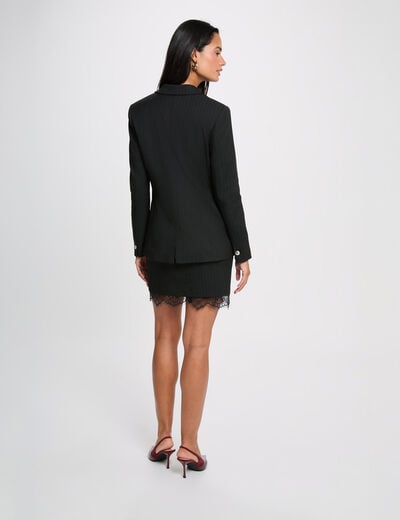 Jupe dentelle ray&eacute;e noir femme