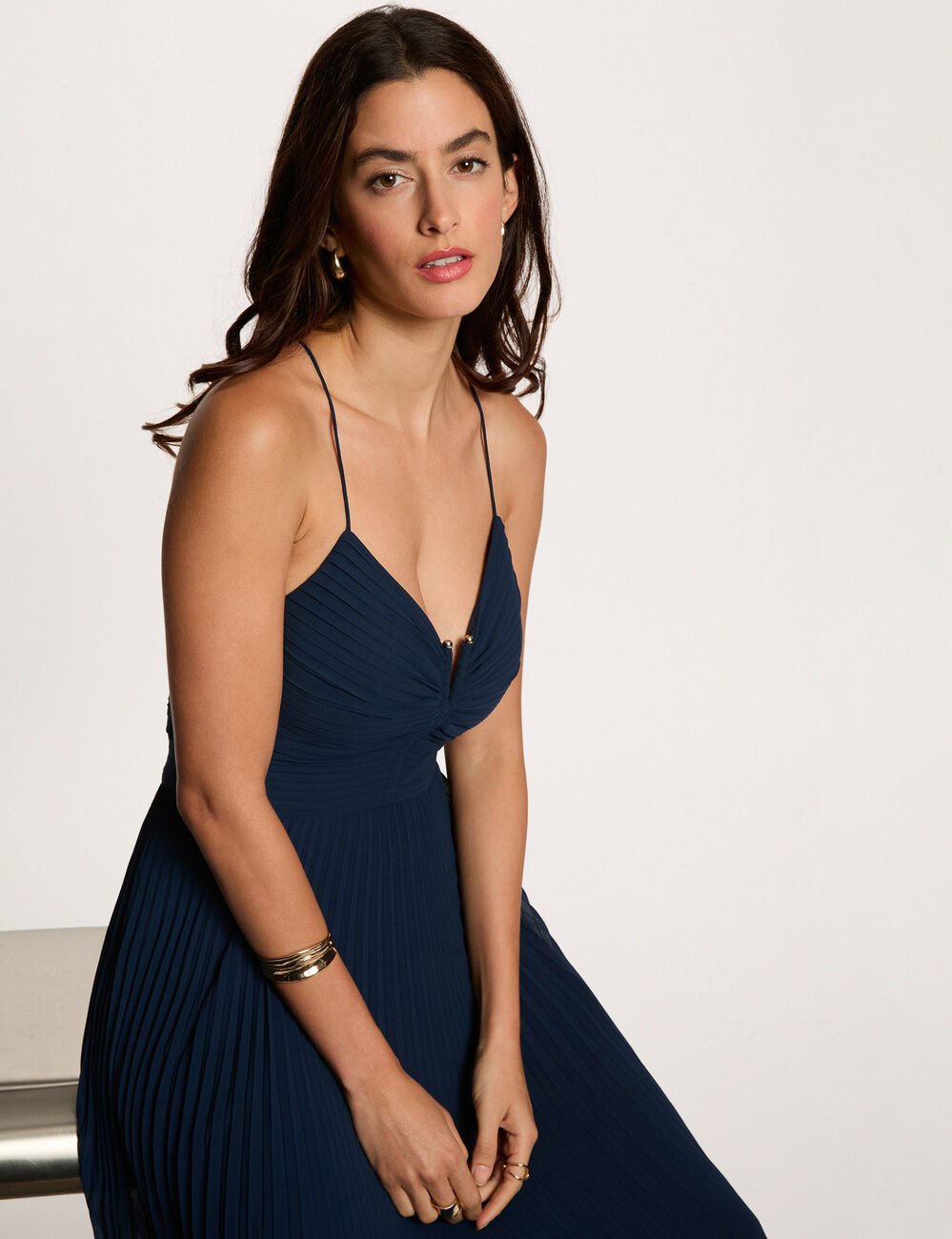 Lange jurk met open rug marineblauw vrouw