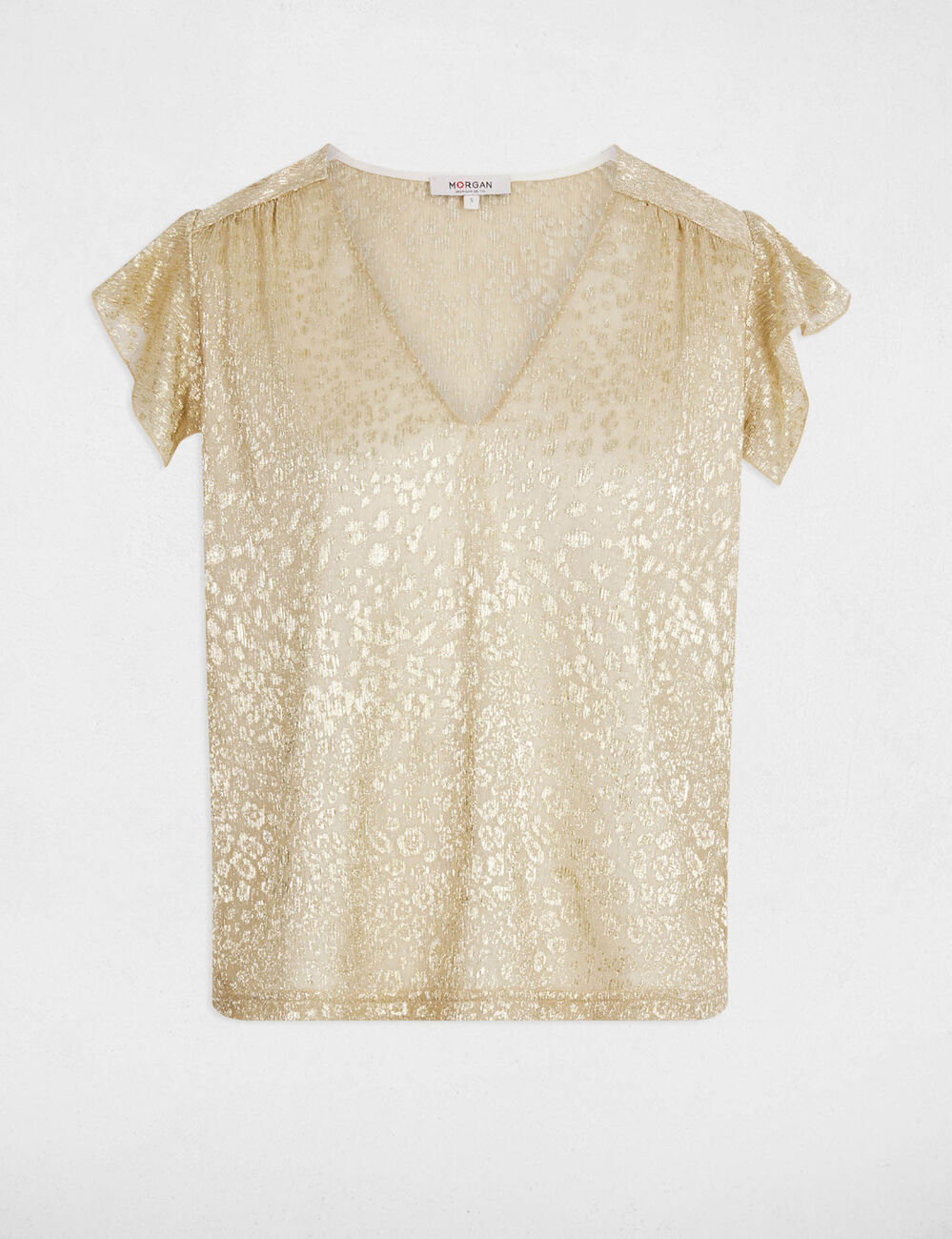 T-shirt sans manches col v jaune or femme