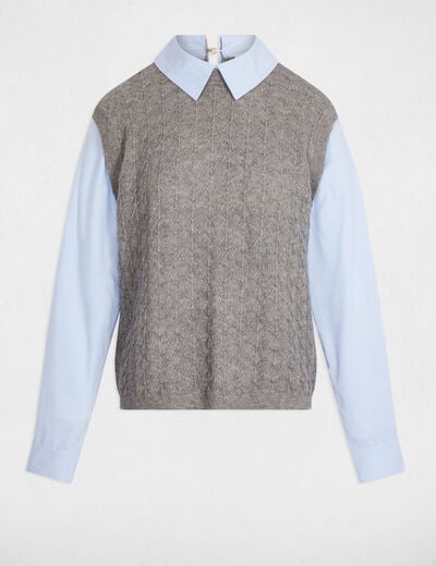 Trui met reverskraag gris clair vrouw