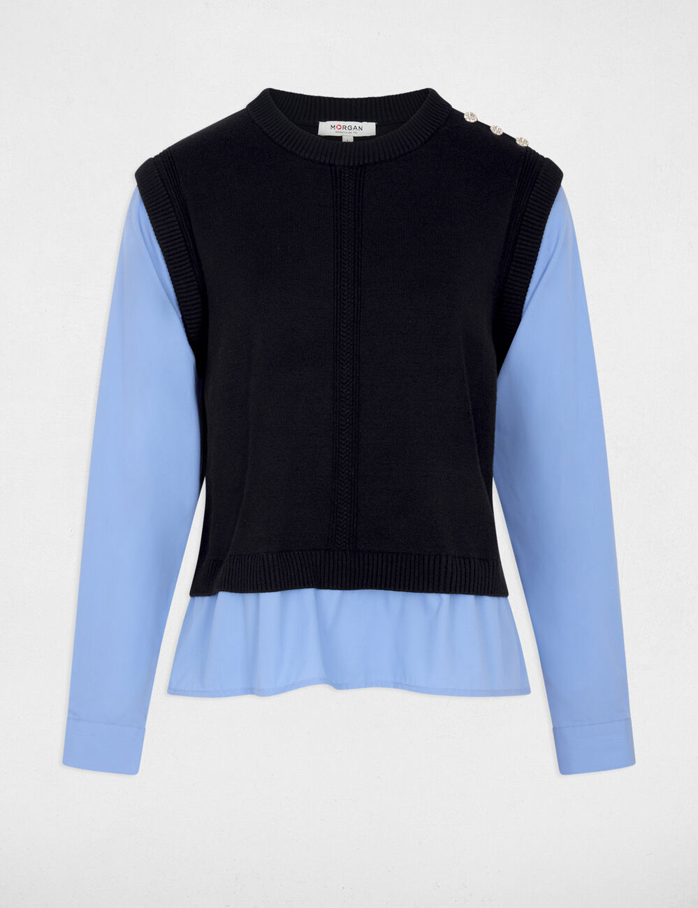 Getailleerde trui met reverskraag marineblauw vrouw