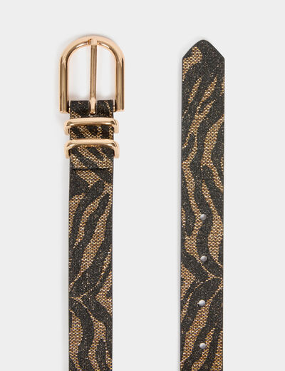 Ceinture fine zébrée noir femme