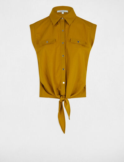 Mouwloze blouse mosterd geel vrouw