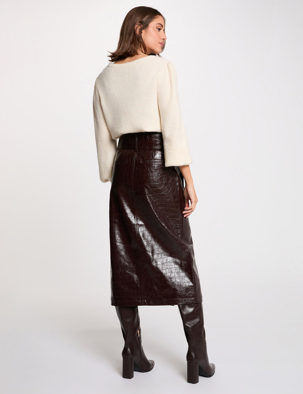 Lange rok met ceintuur pruim vrouw