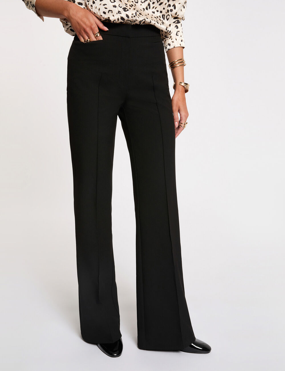 Pantalon bootcut taille haute noir femme