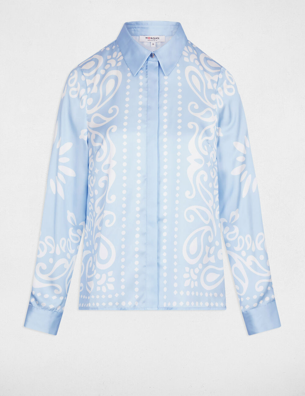 Chemise fluide imprim&eacute;e bleu ciel femme