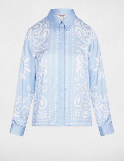 Chemise fluide imprim&eacute;e bleu ciel femme