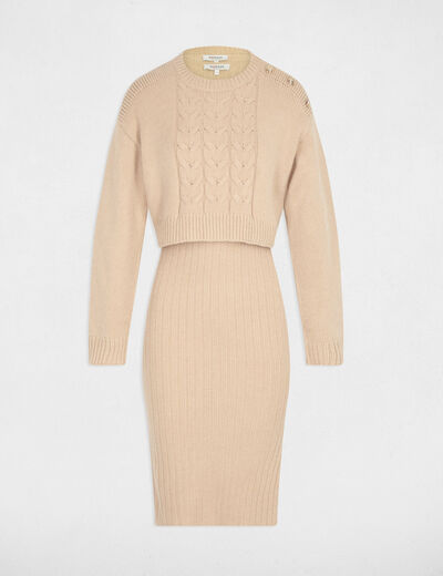 Robe tricot ajustée 2-en-1 beige femme