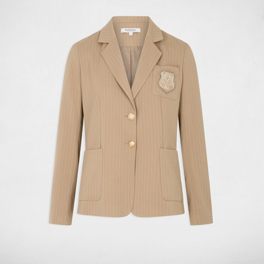 Blazer droit &agrave; rayures taupe femme