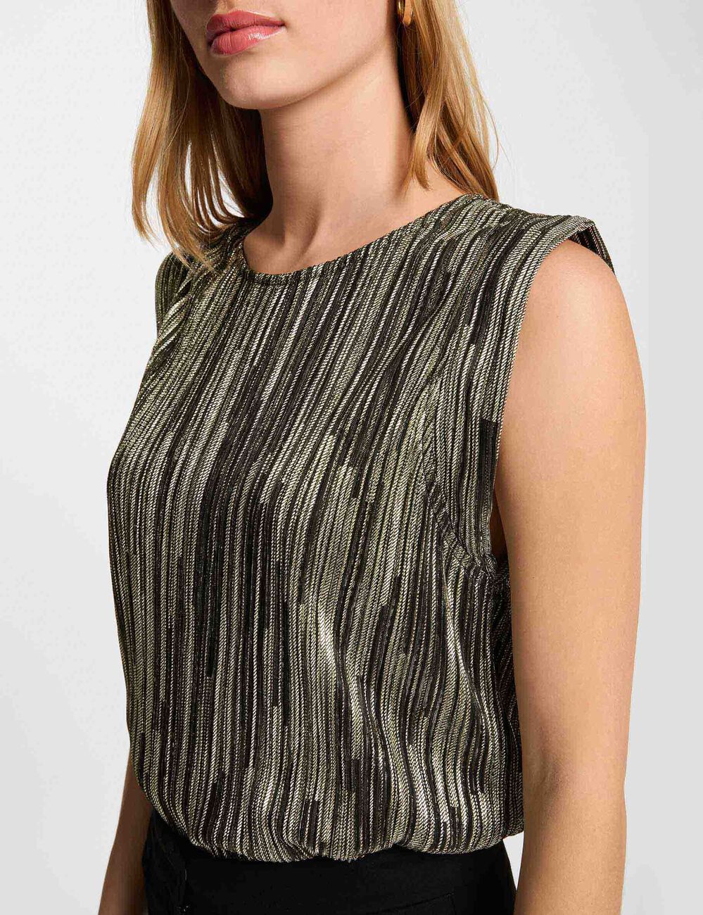 Mouwloze geplooide top goudgeel vrouw