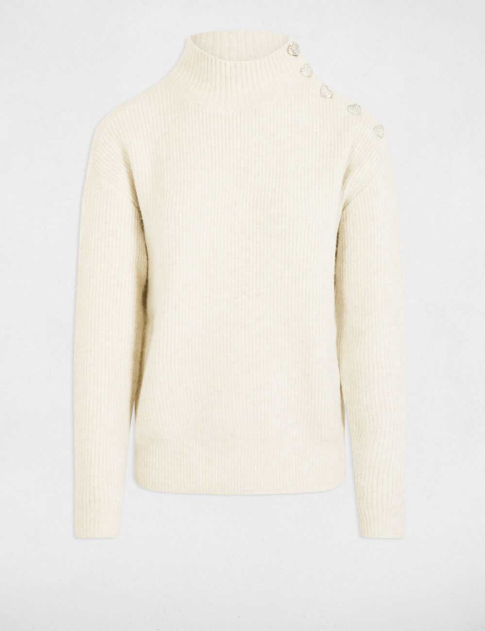 Pull manches longues avec boutons ivoire femme