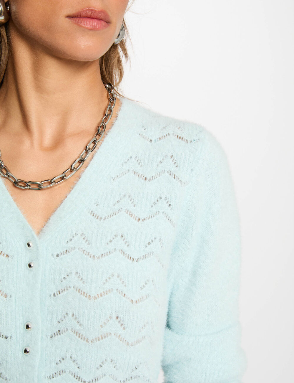 Getextureerd vest met V-hals hemelsblauw vrouw