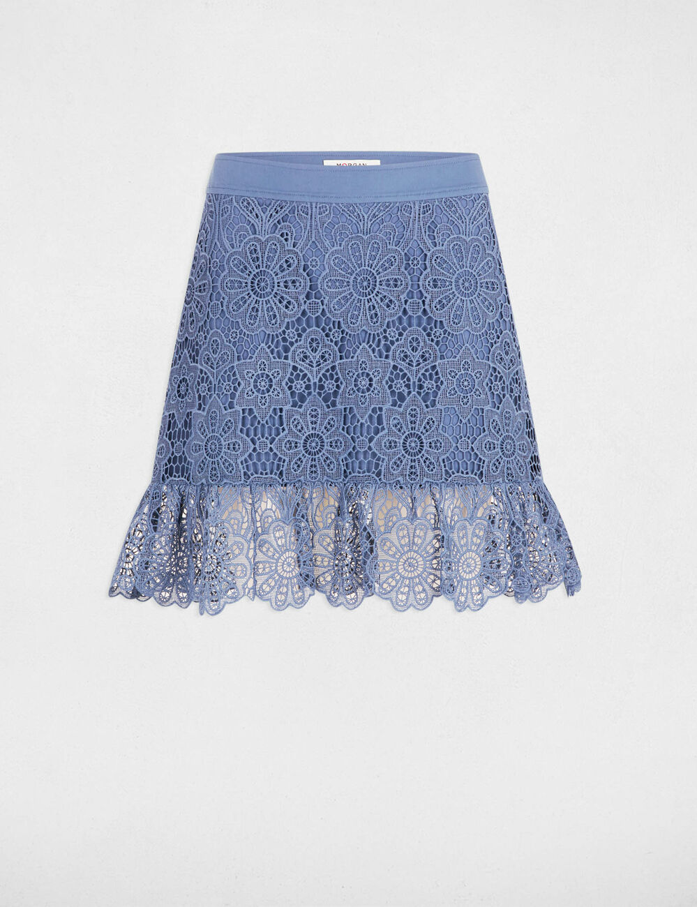 Korte kanten rok met volants bleu gris vrouw