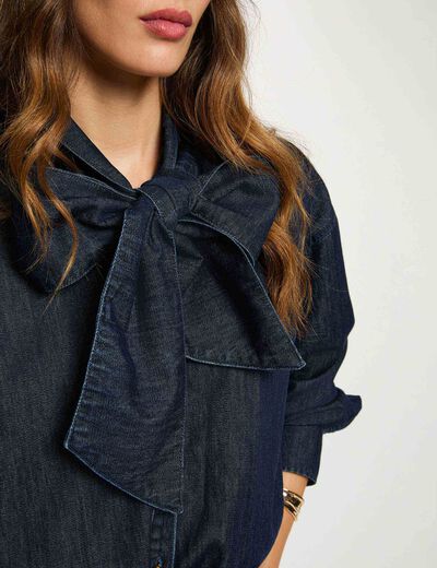 Chemise jean lavallière denim brut femme