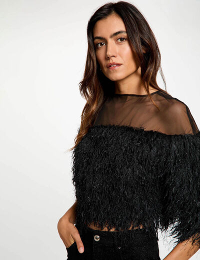 Blouse van imitatiebont zwart vrouw
