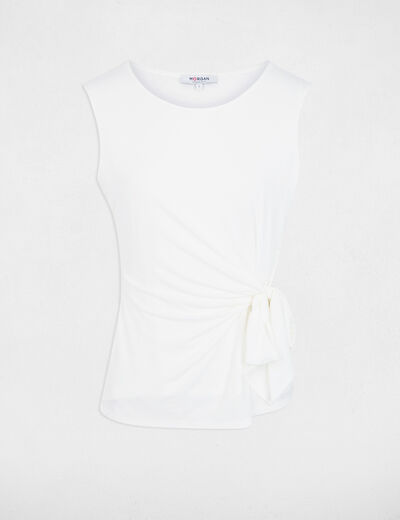 T-shirt col rond sans manches blanc femme