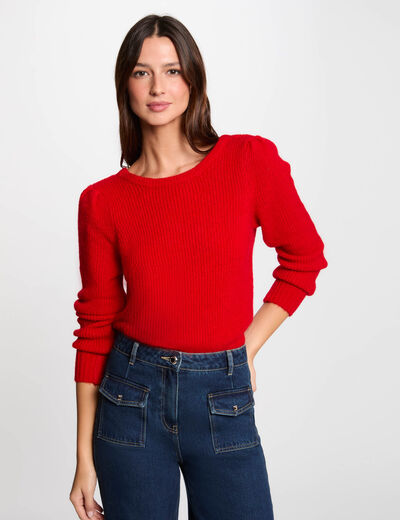 Pull col rond manches longues rouge femme