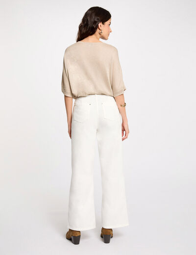 Pull col en V manches courtes sable femme