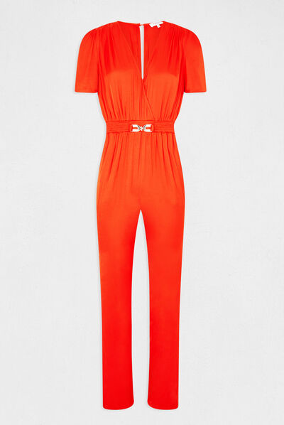 Combinaison droite fluide satin orange femme