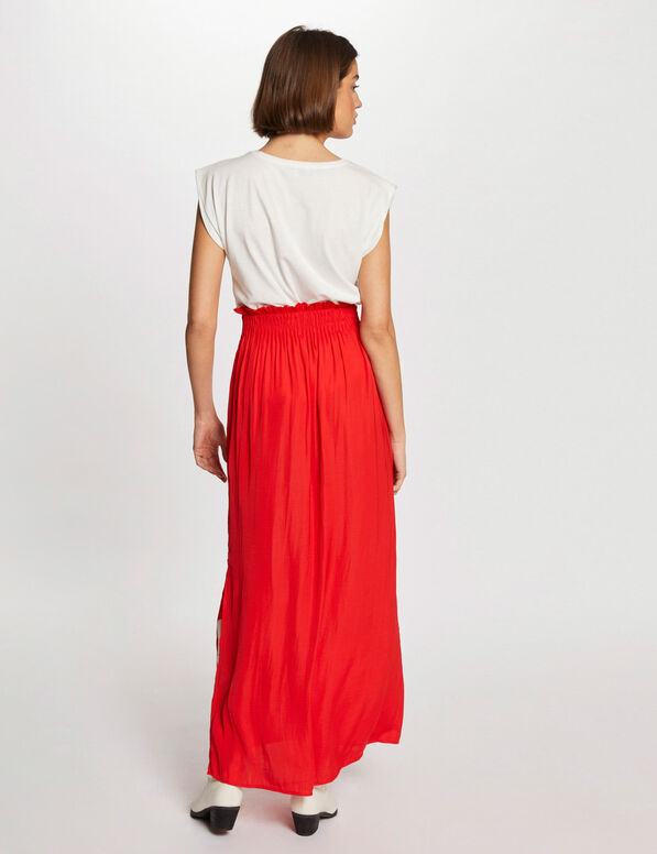 jupe longue fluide taille elastiquee orange fonce femme Jupe longue fluide taille élastiquée orange foncé femme
