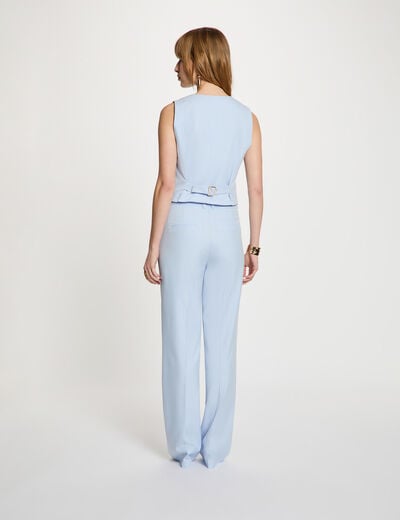 Gilet ray&eacute; col v bleu ciel femme