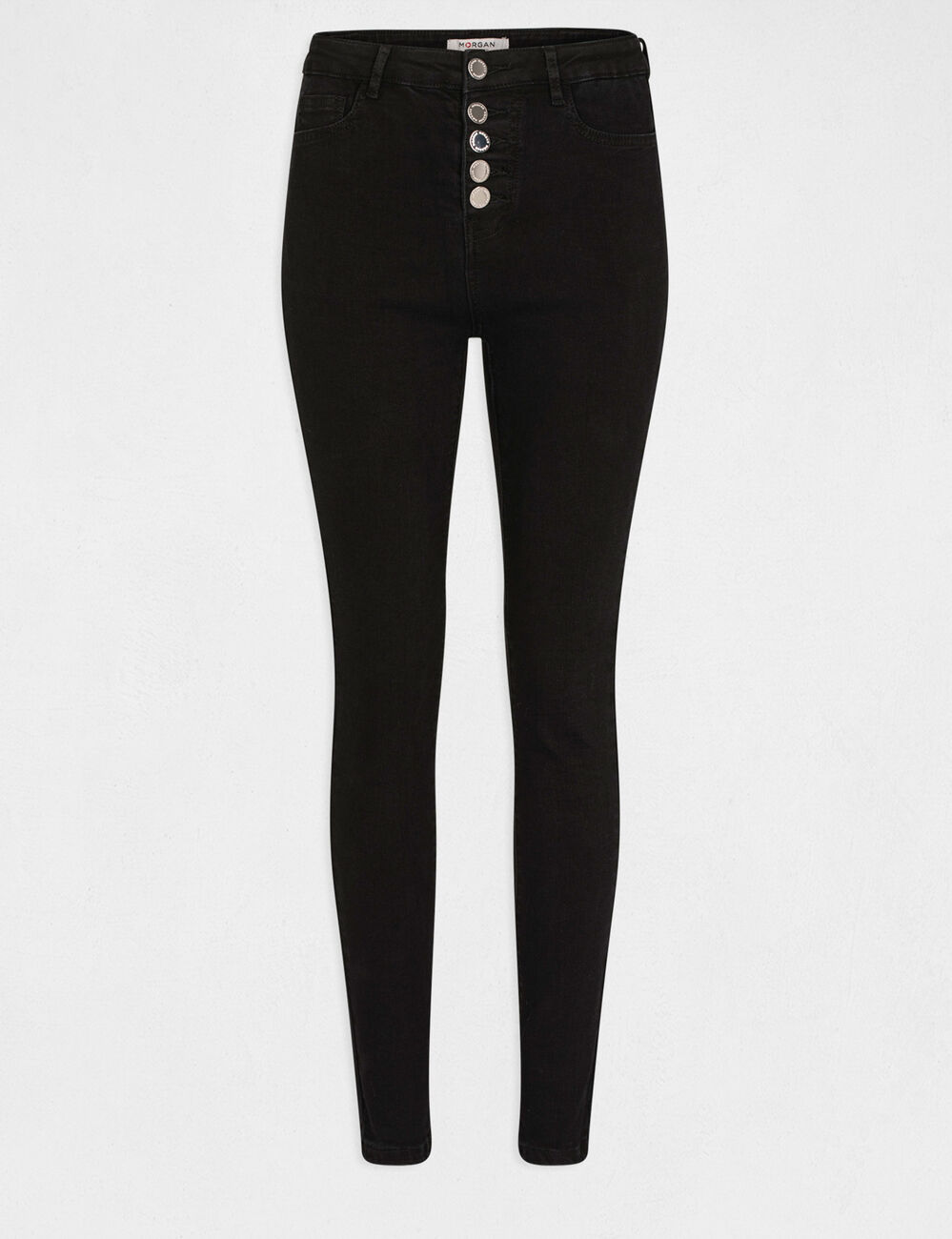 Jeans skinny taille standard boutonn&eacute; noir femme