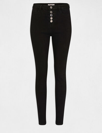 Jeans skinny taille standard boutonn&eacute; noir femme