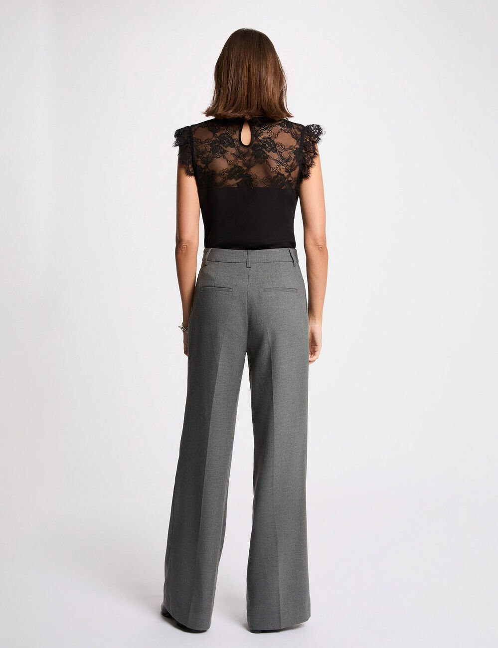 T-shirt met kanten hoge kraag zwart vrouw