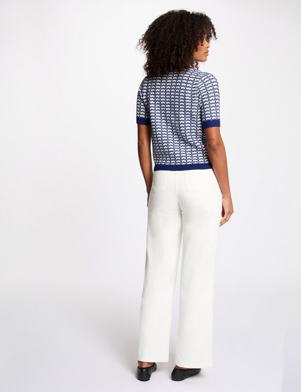 Gilet manches courtes imprim&eacute; bleu marine femme