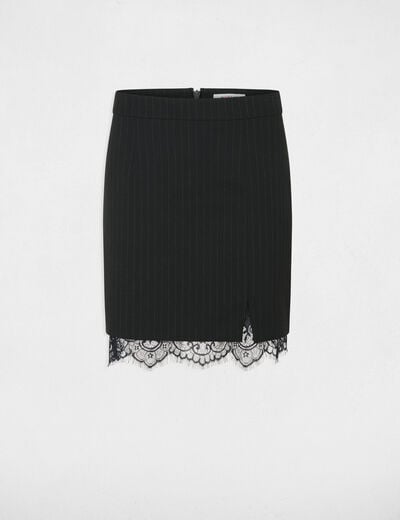 Jupe dentelle ray&eacute;e noir femme