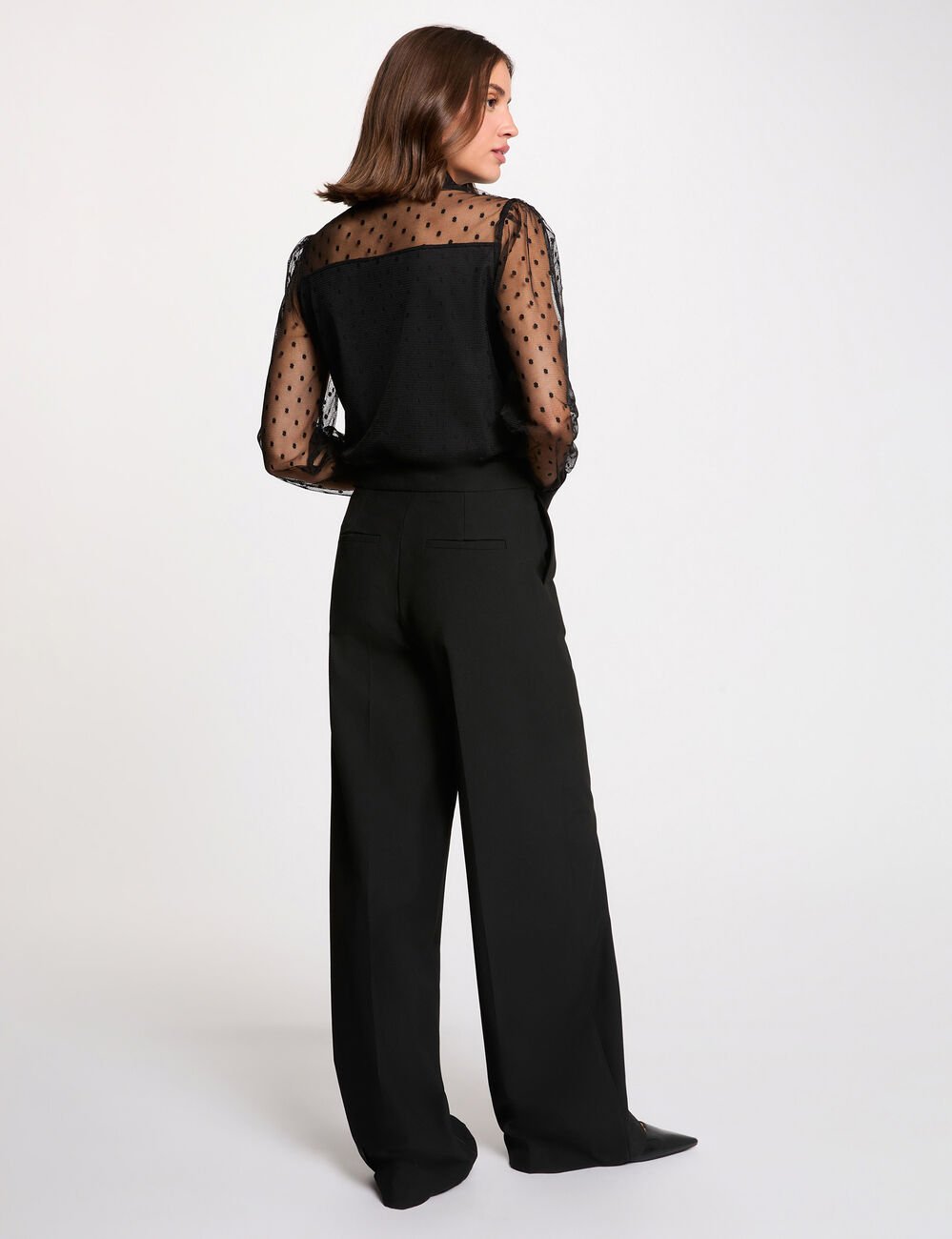 T-shirt met lange mouwen en kant zwart vrouw