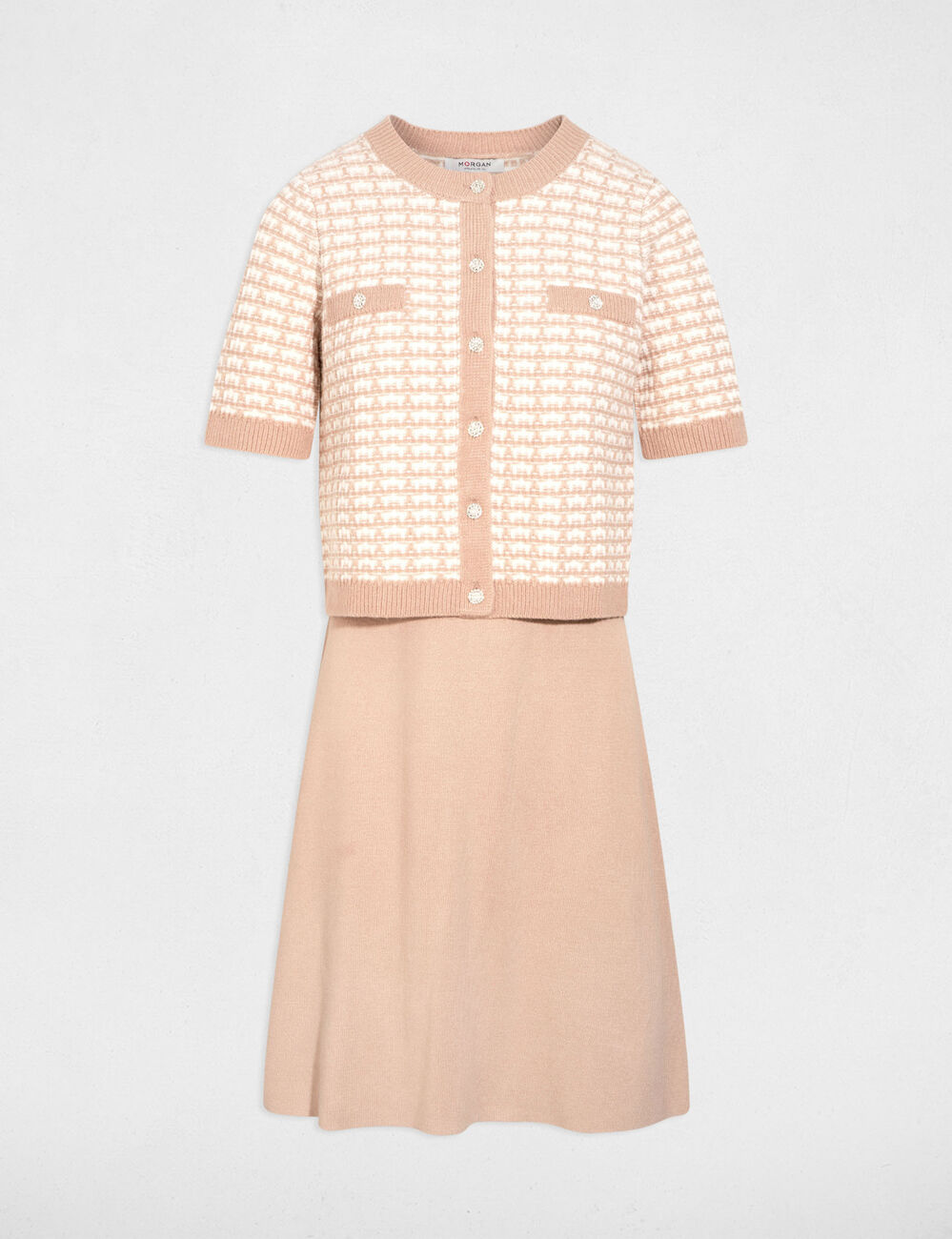 Robe tricot effet 2-en-1 taupe femme