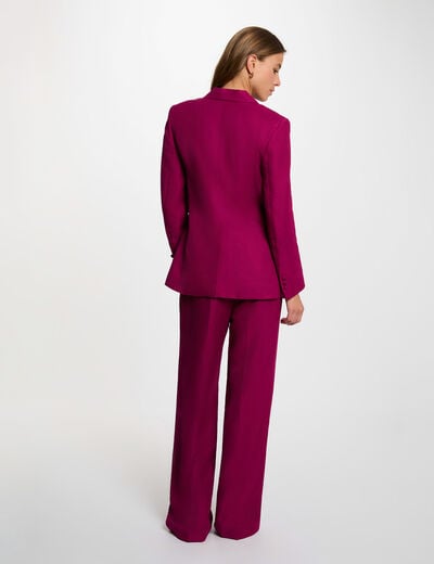 Pantalon large taille haute prune femme