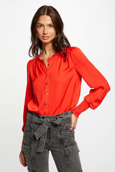 Shirt met lange mouwen en ronde hals oranje vrouw