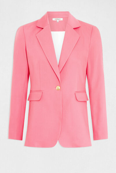 Getailleerd colbert met knopen roze vrouw