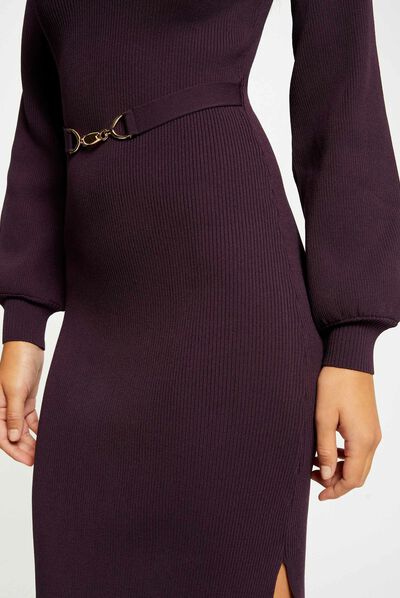 Verfraaide lange sweaterjurk pruim vrouw