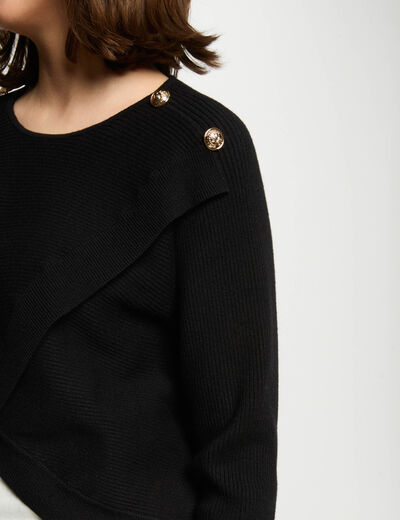 Pull col rond et boutons noir femme