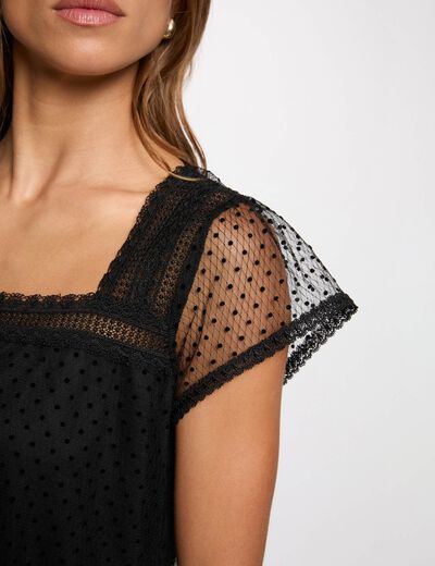 T-shirt kant vierkante hals zwart vrouw