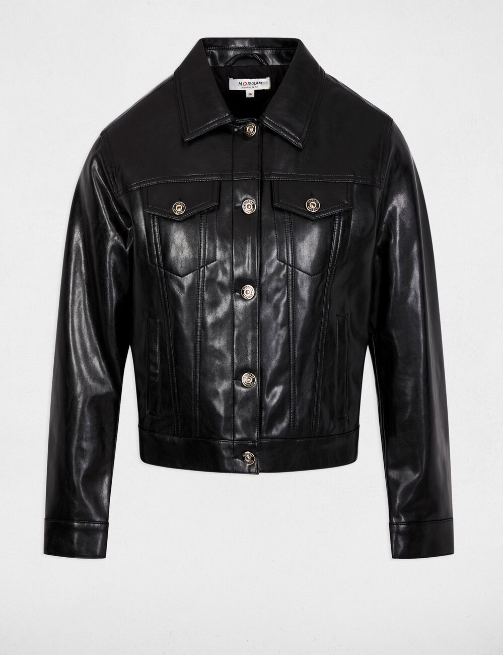 Blouson similicuir ouatin&eacute; noir femme