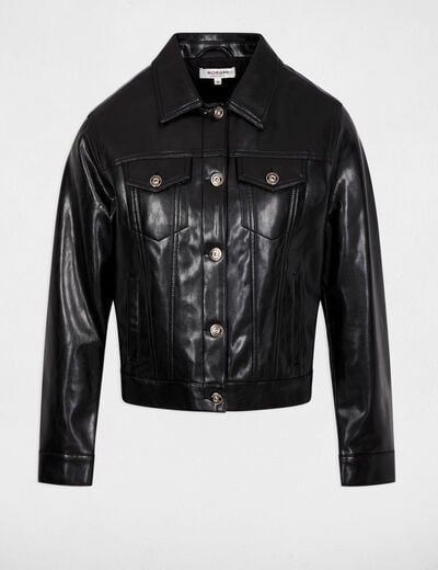 Blouson similicuir ouatin&eacute; noir femme